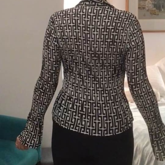 Crinkle black and white geometric print shirt M - Picture 7 of 8